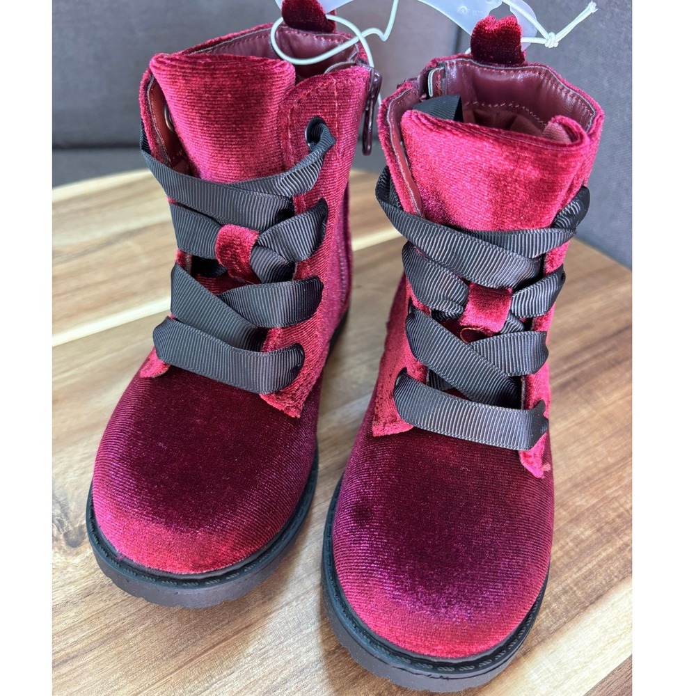 Cat & Jack Toddler Girls Burgundy Velvet Combat Boots Size 9